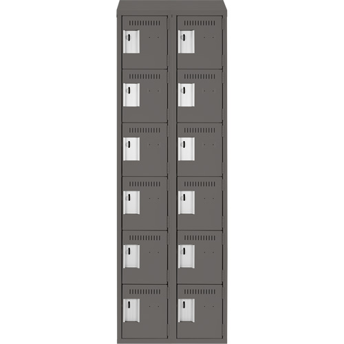 Clean Line Lockerette, 6 -tier, Bank of 2, 24" x 18" x 78", Steel, Charcoal, Rivet (Assembled) Seaboard Timber Mart