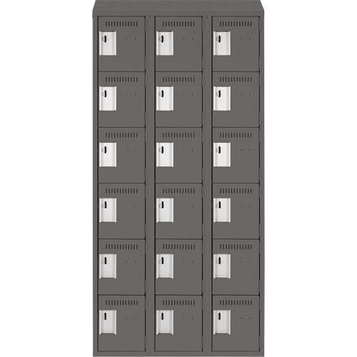 Clean Line Lockerette, 6 -tier, Bank of 3, 36" x 18" x 78", Steel, Charcoal, Rivet (Assembled) Seaboard Timber Mart