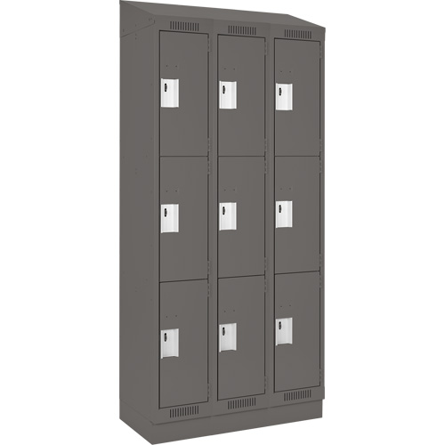 Clean Line Lockers, 3 -tier, Bank of 3, 36" x 18" x 82", Steel, Charcoal, Rivet (Assembled) Seaboard Timber Mart