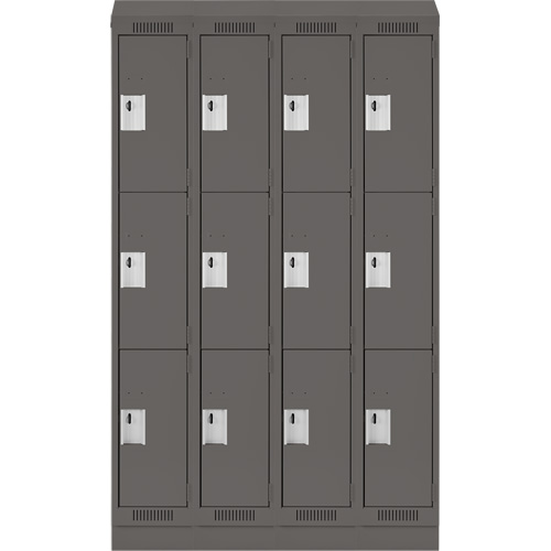 Clean Line Lockers, 3 -tier, Bank of 4, 48" x 18" x 82", Steel, Charcoal, Rivet (Assembled) Seaboard Timber Mart