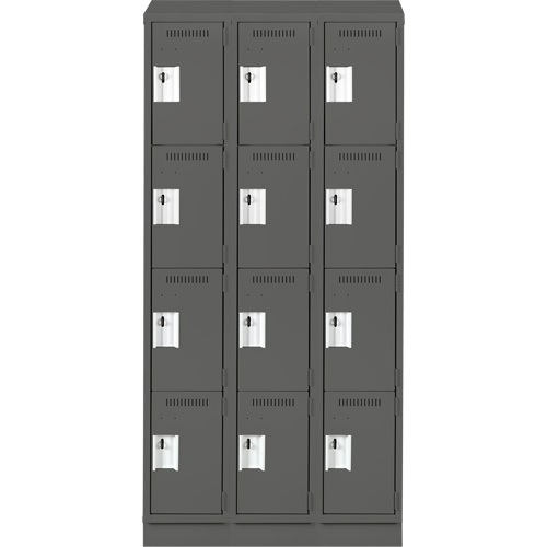Clean Line Lockers, 4 -tier, Bank of 3, 36" x 18" x 82", Steel, Charcoal, Rivet (Assembled) Seaboard Timber Mart