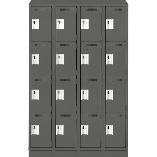 Clean Line Lockers, 4 -tier, Bank of 4, 48" x 18" x 82", Steel, Charcoal, Rivet (Assembled) Seaboard Timber Mart