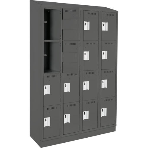 Clean Line Lockers, 4 -tier, Bank of 4, 48" x 18" x 82", Steel, Charcoal, Rivet (Assembled) Seaboard Timber Mart