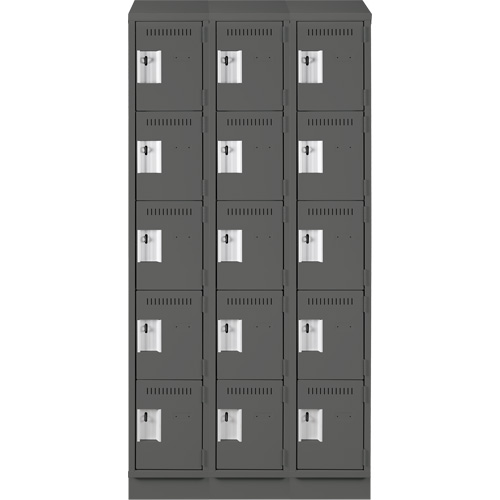 Assembled Clean Line Personal Effects Lockers, 5 -tier, Bank of 3, 15" x 82" x 36", Steel Seaboard Timber Mart
