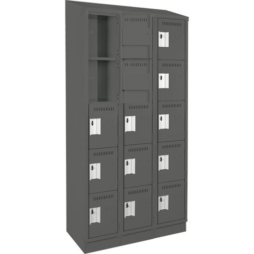 Assembled Clean Line Personal Effects Lockers, 5 -tier, Bank of 3, 15" x 82" x 36", Steel Seaboard Timber Mart