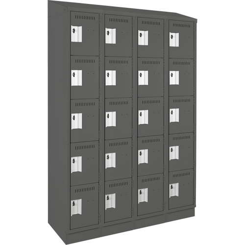 Clean Line Lockers, 5 -tier, Bank of 4, 48" x 18" x 82", Steel, Charcoal, Rivet (Assembled) Seaboard Timber Mart
