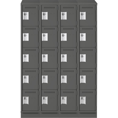 Clean Line Lockers, 5 -tier, Bank of 4, 48" x 18" x 82", Steel, Charcoal, Rivet (Assembled) Seaboard Timber Mart