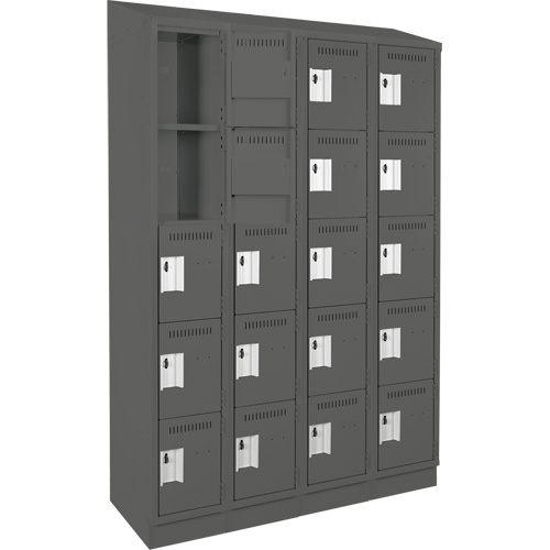 Clean Line Lockers, 5 -tier, Bank of 4, 48" x 18" x 82", Steel, Charcoal, Rivet (Assembled) Seaboard Timber Mart
