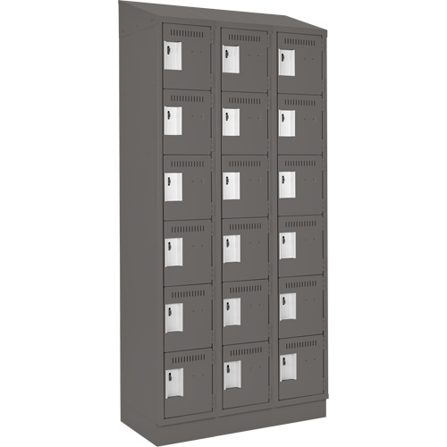 Clean Line Lockerette, 6 -tier, Bank of 3, 36" x 18" x 82", Steel, Charcoal, Rivet (Assembled) Seaboard Timber Mart
