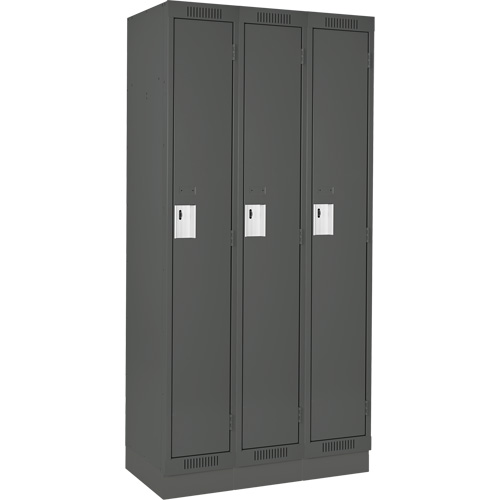 Clean Line Lockers, Bank of 3, 45" x 18" x 76", Steel, Charcoal, Rivet (Assembled) Seaboard Timber Mart
