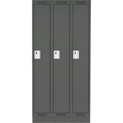 Clean Line Lockers, Bank of 3, 45" x 18" x 76", Steel, Charcoal, Rivet (Assembled) Seaboard Timber Mart