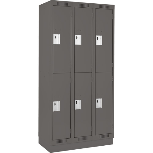 Clean Line Lockers, 2 -tier, Bank of 3, 36" x 12" x 76", Steel, Charcoal, Rivet (Assembled) Seaboard Timber Mart