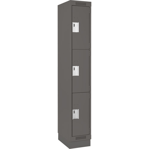Clean Line Lockers, 3 -tier, 12" x 12" x 76", Steel, Charcoal, Rivet (Assembled) Seaboard Timber Mart