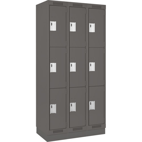 Clean Line Lockers, 3 -tier, Bank of 3, 36" x 12" x 76", Steel, Charcoal, Rivet (Assembled) Seaboard Timber Mart