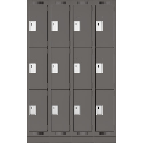 Clean Line Lockers, 3 -tier, Bank of 4, 48" x 12" x 76", Steel, Charcoal, Rivet (Assembled) Seaboard Timber Mart