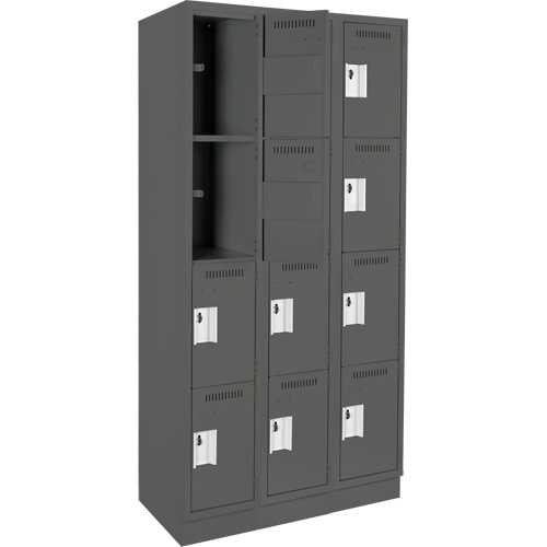Clean Line Lockers, 4 -tier, Bank of 3, 36" x 12" x 76", Steel, Charcoal, Rivet (Assembled) Seaboard Timber Mart