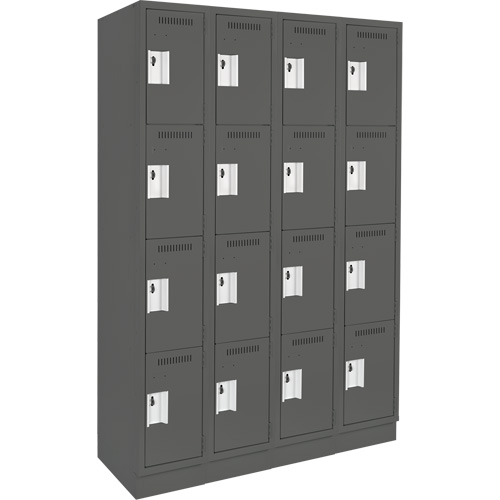 Clean Line Lockers, 4 -tier, Bank of 4, 48" x 12" x 76", Steel, Charcoal, Rivet (Assembled) Seaboard Timber Mart