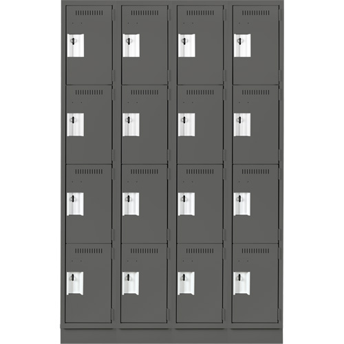 Clean Line Lockers, 4 -tier, Bank of 4, 48" x 12" x 76", Steel, Charcoal, Rivet (Assembled) Seaboard Timber Mart