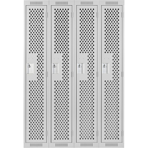 Clean Line Lockers, Bank of 4, 48" x 18" x 72", Steel, Grey, Rivet (Assembled), Perforated Seaboard Timber Mart
