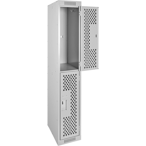 Clean Line Lockers, 2 -tier, 12" x 18" x 72", Steel, Grey, Rivet (Assembled), Perforated Seaboard Timber Mart