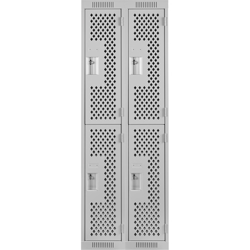 Clean Line Lockers, 2 -tier, Bank of 2, 24" x 15" x 72", Steel, Grey, Rivet (Assembled), Perforated Seaboard Timber Mart