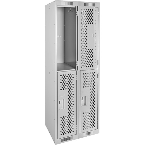Clean Line Lockers, 2 -tier, Bank of 2, 24" x 15" x 72", Steel, Grey, Rivet (Assembled), Perforated Seaboard Timber Mart