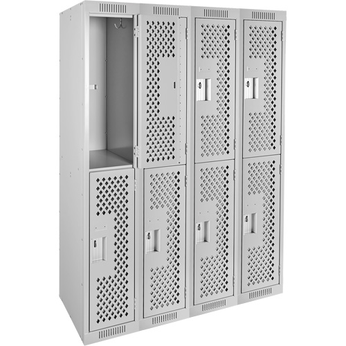 Clean Line Lockers, 2 -tier, Bank of 4, 48" x 15" x 72", Steel, Grey, Rivet (Assembled), Perforated Seaboard Timber Mart