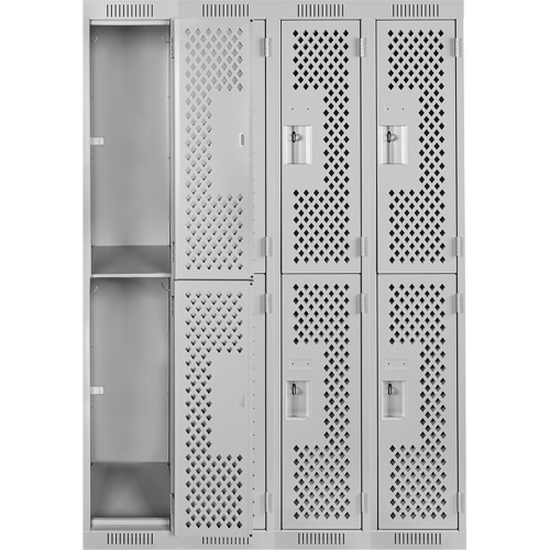 Clean Line Lockers, 2 -tier, Bank of 4, 48" x 15" x 72", Steel, Grey, Rivet (Assembled), Perforated Seaboard Timber Mart