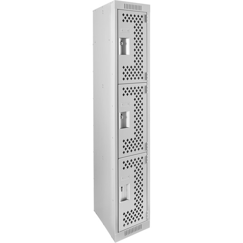 Clean Line Lockers, 3 -tier, 12" x 18" x 72", Steel, Grey, Rivet (Assembled), Perforated Seaboard Timber Mart