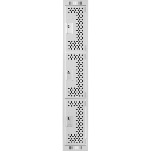 Clean Line Lockers, 3 -tier, 12" x 18" x 72", Steel, Grey, Rivet (Assembled), Perforated Seaboard Timber Mart
