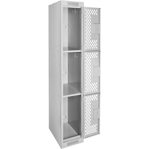 Clean Line Lockers, 3 -tier, 12" x 18" x 72", Steel, Grey, Rivet (Assembled), Perforated Seaboard Timber Mart