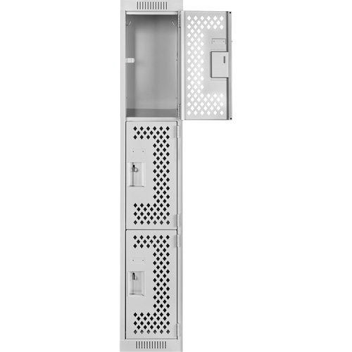 Clean Line Lockers, 3 -tier, 12" x 18" x 72", Steel, Grey, Rivet (Assembled), Perforated Seaboard Timber Mart