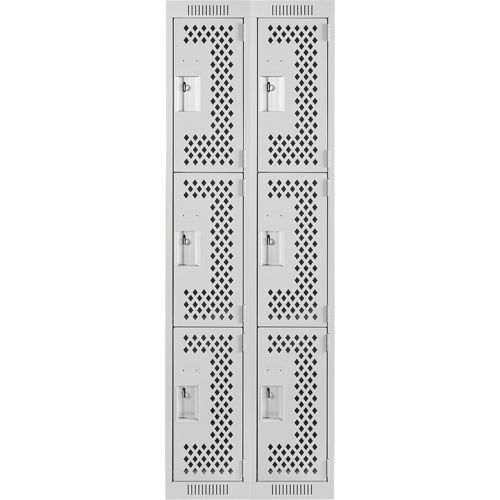 Clean Line Lockers, 3 -tier, Bank of 2, 24" x 18" x 72", Steel, Grey, Rivet (Assembled), Perforated Seaboard Timber Mart