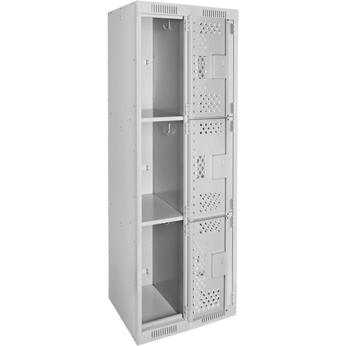 Clean Line Lockers, 3 -tier, Bank of 2, 24" x 18" x 72", Steel, Grey, Rivet (Assembled), Perforated Seaboard Timber Mart
