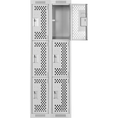 Clean Line Lockers, 3 -tier, Bank of 2, 24" x 18" x 72", Steel, Grey, Rivet (Assembled), Perforated Seaboard Timber Mart