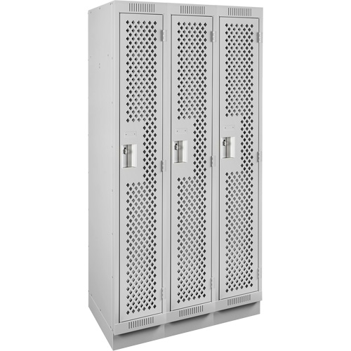 Clean Line Lockers, Bank of 3, 36" x 18" x 76", Steel, Grey, Rivet (Assembled), Perforated Seaboard Timber Mart