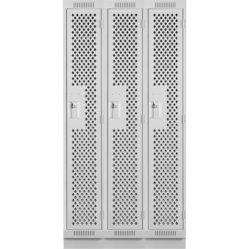 Clean Line Lockers, Bank of 3, 36" x 18" x 76", Steel, Grey, Rivet (Assembled), Perforated Seaboard Timber Mart