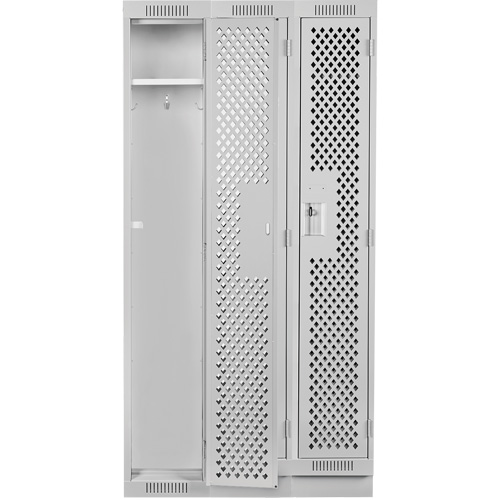 Clean Line Lockers, Bank of 3, 36" x 18" x 76", Steel, Grey, Rivet (Assembled), Perforated Seaboard Timber Mart