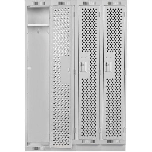 Clean Line Lockers, Bank of 4, 48" x 18" x 76", Steel, Grey, Rivet (Assembled), Perforated Seaboard Timber Mart