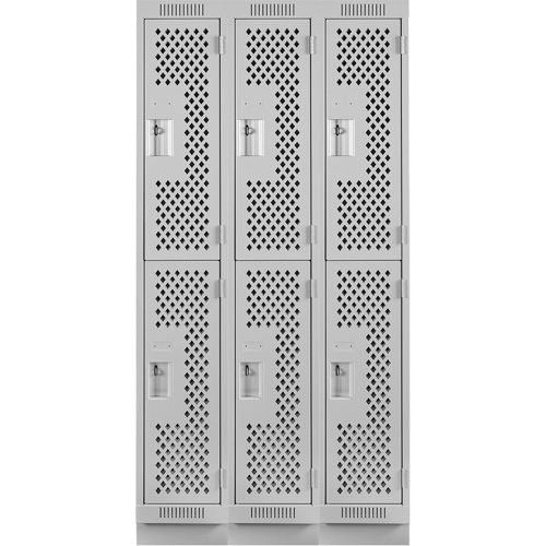 Clean Line Lockers, 2 -tier, Bank of 3, 36" x 18" x 76", Steel, Grey, Rivet (Assembled), Perforated Seaboard Timber Mart