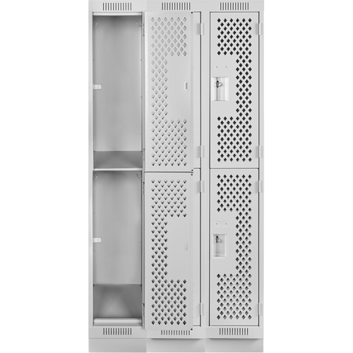 Clean Line Lockers, 2 -tier, Bank of 3, 36" x 18" x 76", Steel, Grey, Rivet (Assembled), Perforated Seaboard Timber Mart