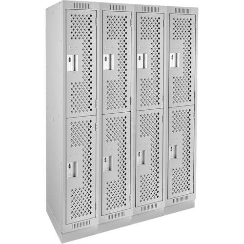 Clean Line Lockers, 2 -tier, Bank of 4, 48" x 18" x 76", Steel, Grey, Rivet (Assembled), Perforated Seaboard Timber Mart