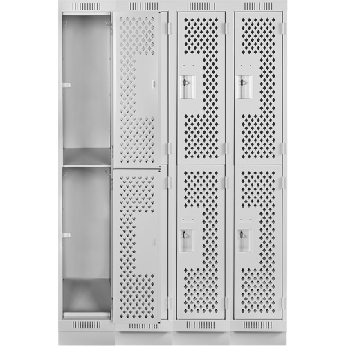 Clean Line Lockers, 2 -tier, Bank of 4, 48" x 18" x 76", Steel, Grey, Rivet (Assembled), Perforated Seaboard Timber Mart
