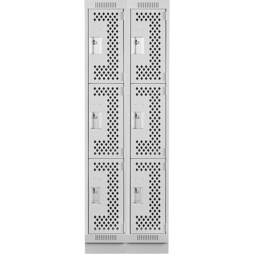 Casiers Clean Line, 3 niveaux, Bloc de 2, 24" x 18" x 76", Acier, Gris, Rivet (assembl&eacute;), Perfor&eacute; Seaboard Timber Mart