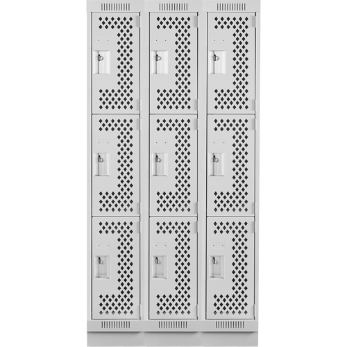 Casiers Clean Line, 3 niveaux, Bloc de 3, 36" x 18" x 76", Acier, Gris, Rivet (assembl&eacute;), Perfor&eacute; Seaboard Timber Mart