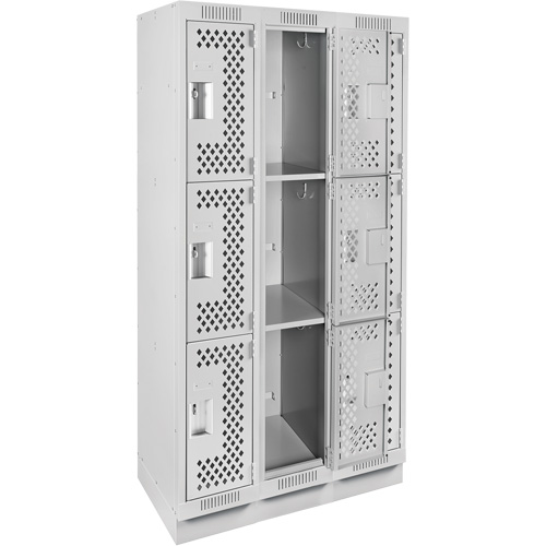 Casiers Clean Line, 3 niveaux, Bloc de 3, 36" x 18" x 76", Acier, Gris, Rivet (assembl&eacute;), Perfor&eacute; Seaboard Timber Mart