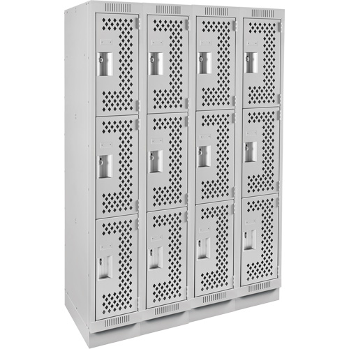 Clean Line Lockers, 3 -tier, Bank of 4, 48" x 18" x 76", Steel, Grey, Rivet (Assembled), Perforated Seaboard Timber Mart
