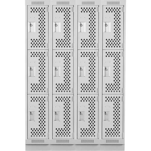 Clean Line Lockers, 3 -tier, Bank of 4, 48" x 18" x 76", Steel, Grey, Rivet (Assembled), Perforated Seaboard Timber Mart