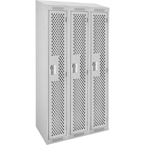 Clean Line Lockers, Bank of 3, 36" x 18" x 78", Steel, Grey, Rivet (Assembled), Perforated Seaboard Timber Mart