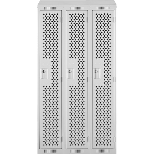 Clean Line Lockers, Bank of 3, 36" x 18" x 78", Steel, Grey, Rivet (Assembled), Perforated Seaboard Timber Mart